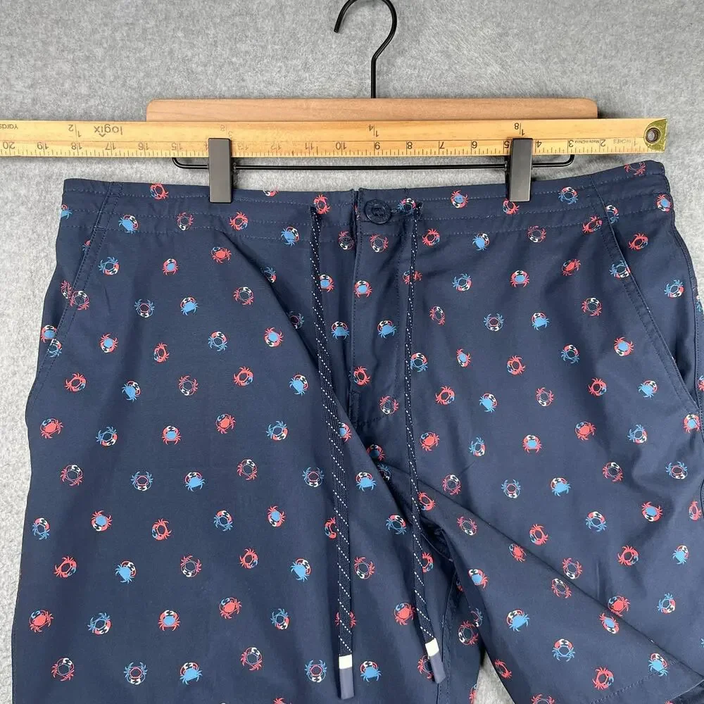Salt Life Swim Shorts Navy Blue Crab Print Mens Size 36 Zip Fly Draw String